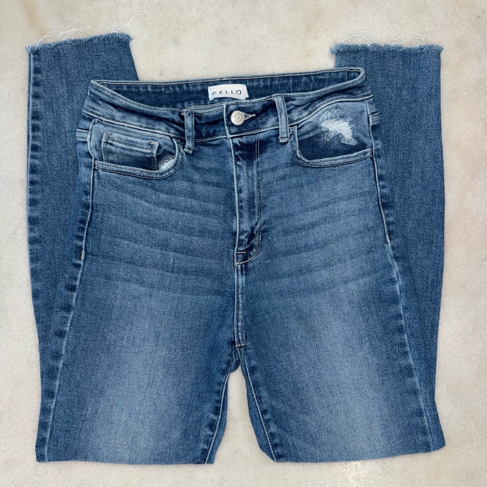 Cello High Rise Distressed Blue Jeans